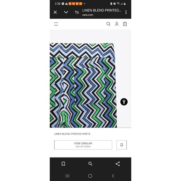 Zara Flare Wide Leg Pants Linen Blend Large Blue Green Printed Retro 3234 787 - Picture 5 of 6